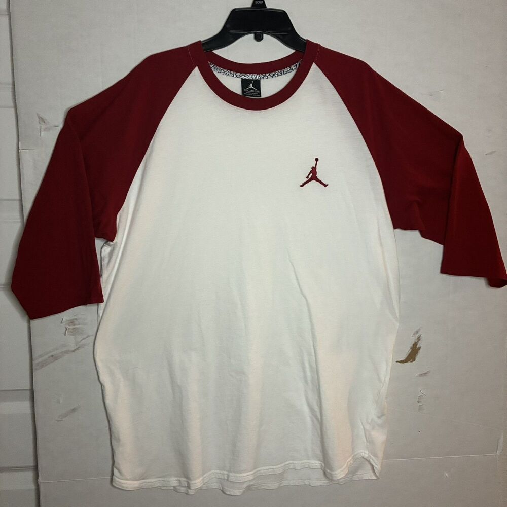 Nike Air Jordan Jumpman Shirt Men’s 2XL Logo 3/4 Sleeve Y2K Red White Raglan